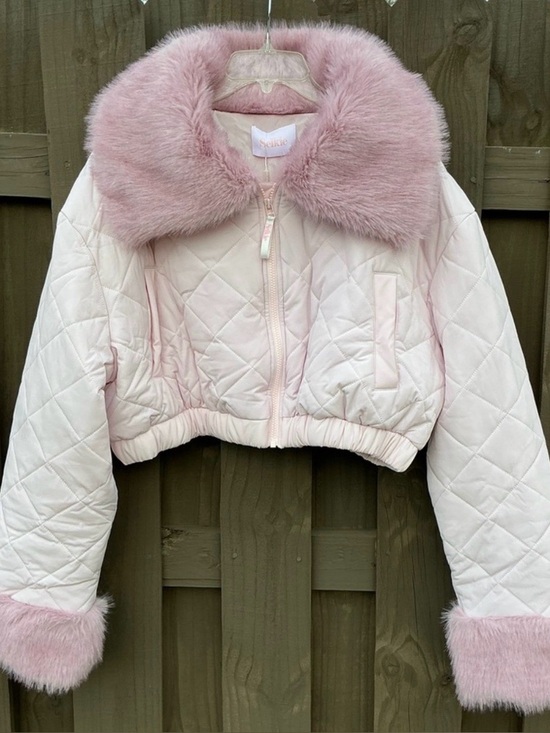 Selkie Jackets & Blazers - Selkie Baby Pink Cropped Jacket with Faux Fur Trim Size Large NWT